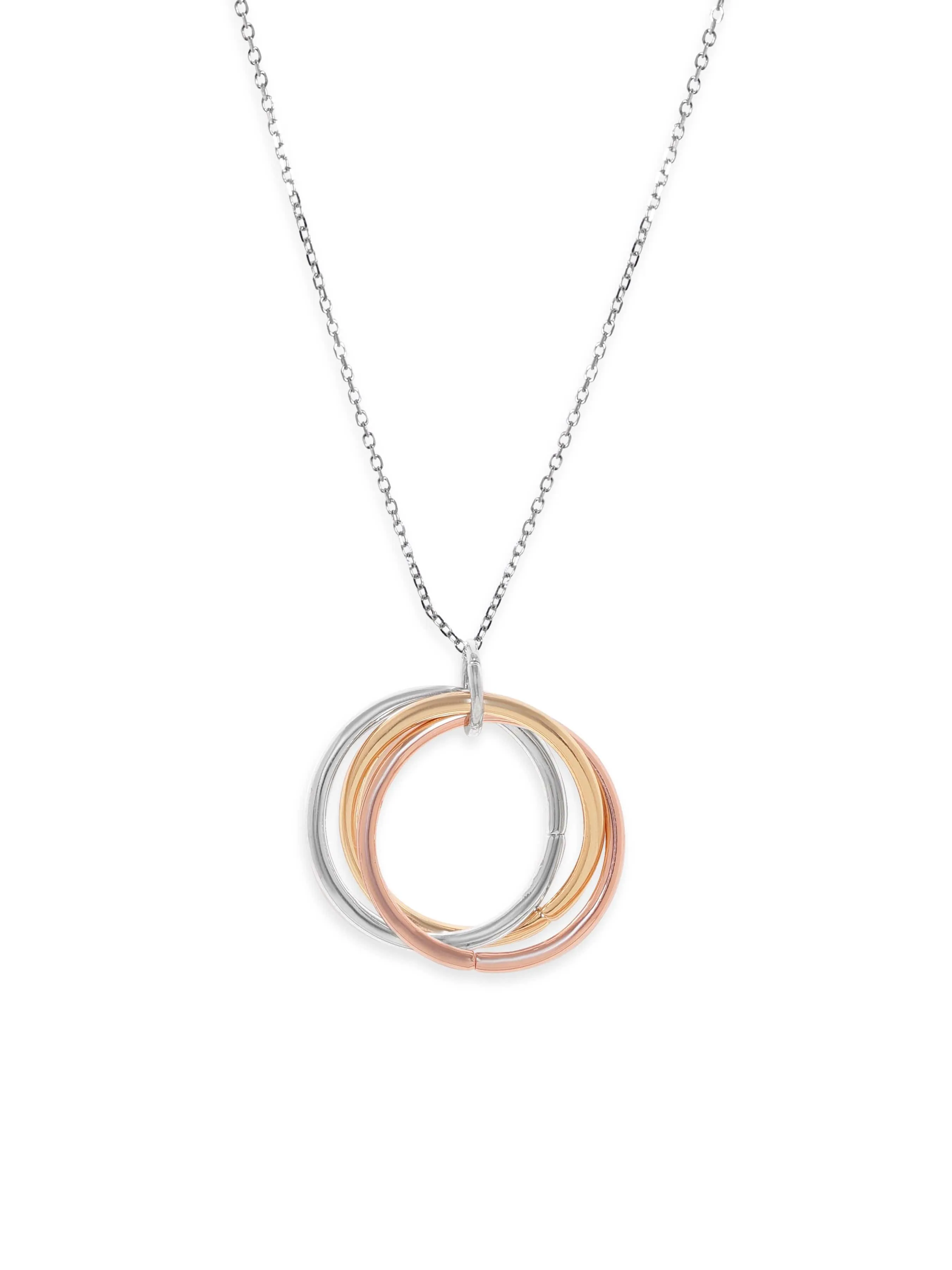 Rubans Gold Silver & Copper Toned Silver-Plated Triple Tone Circular Pendant Necklace