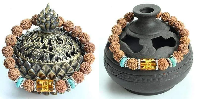 Rudraksha Beads Six Words Mantra Charm Bracelet