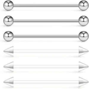 Ruifan Lot of 6 Industrial Barbell Earrings 14 Gauge Cartilage Earring Body Piercing 1 1/2 Inch(38mm)