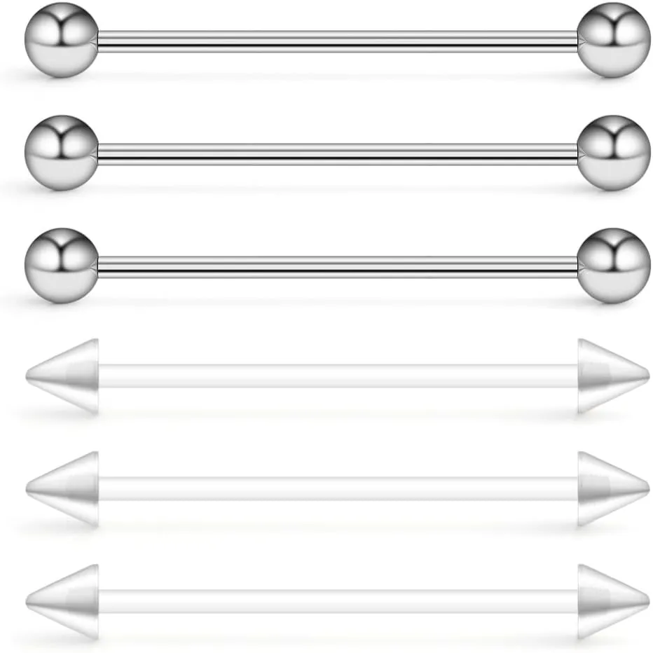 Ruifan Lot of 6 Industrial Barbell Earrings 14 Gauge Cartilage Earring Body Piercing 1 1/2 Inch(38mm)
