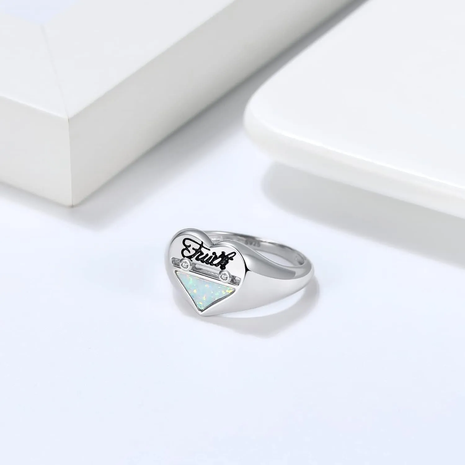 S925 Sterling Silver Inspirational Message Jewelry Faith Heart Band Rings For Women Religious Gifts