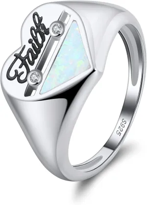 S925 Sterling Silver Inspirational Message Jewelry Faith Heart Band Rings For Women Religious Gifts