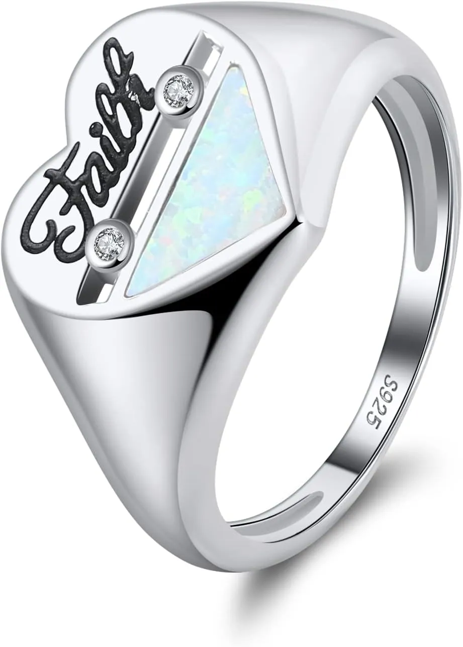 S925 Sterling Silver Inspirational Message Jewelry Faith Heart Band Rings For Women Religious Gifts