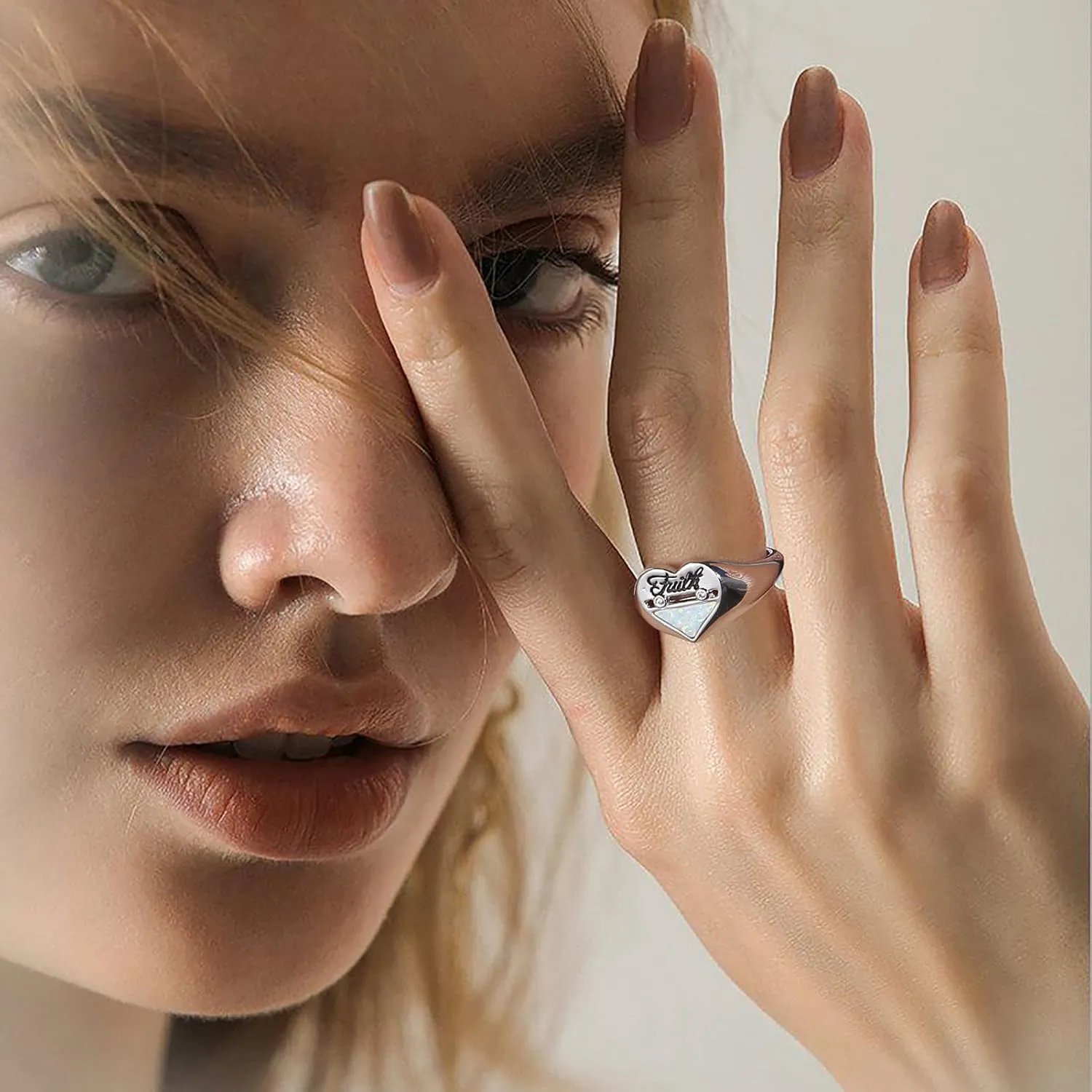 S925 Sterling Silver Inspirational Message Jewelry Faith Heart Band Rings For Women Religious Gifts