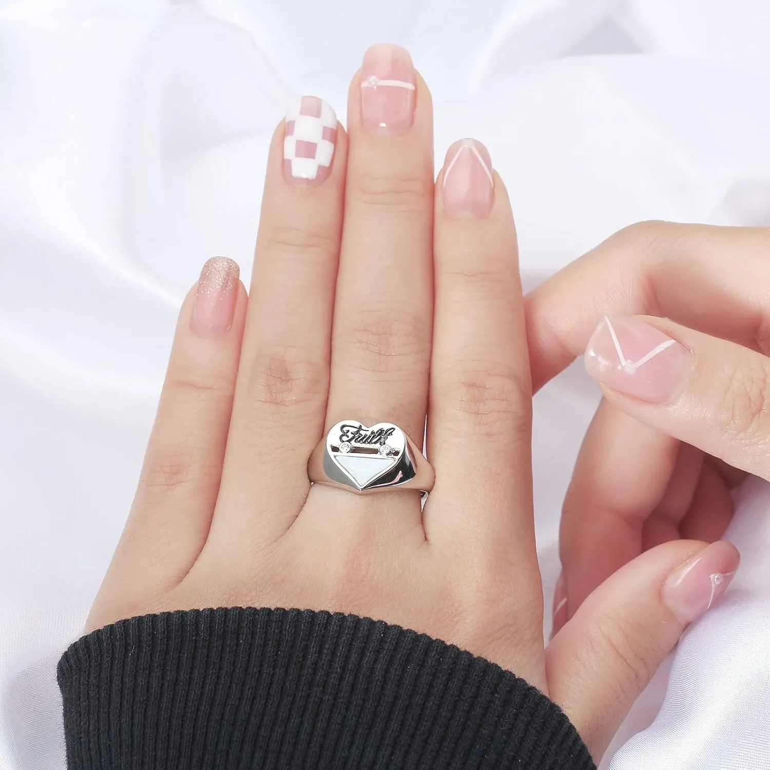 S925 Sterling Silver Inspirational Message Jewelry Faith Heart Band Rings For Women Religious Gifts
