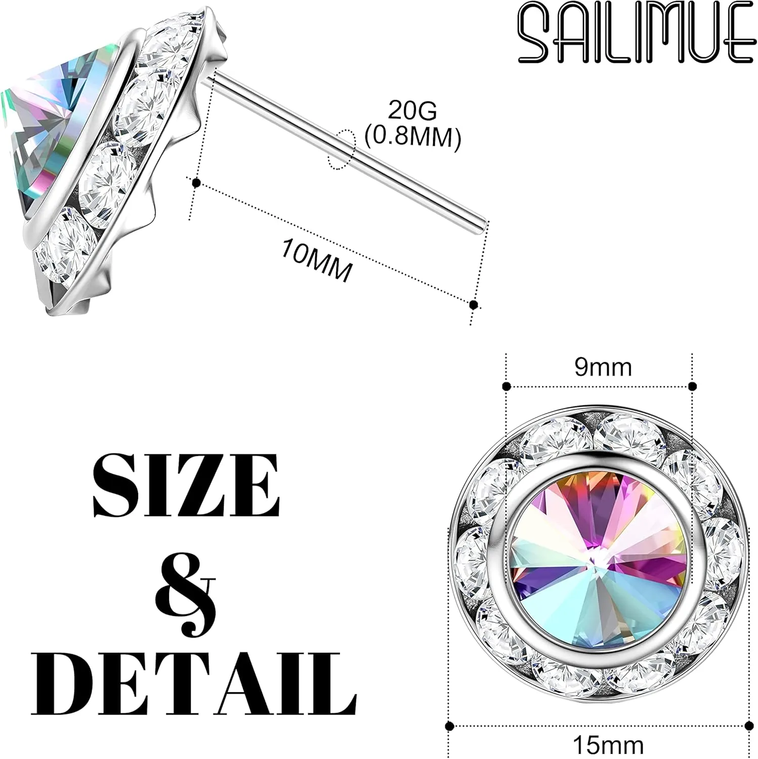 SAILIMUE 15Pairs Rhinestone Earrings For Women Dance Competition Performance Ballet Stud Earrings Stainless Steel Round Acrylic Stone Inside Rhinestone Crystal Halo Dance Competition Earrings Set 15mm 20mm