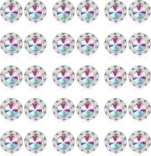 SAILIMUE 15Pairs Rhinestone Earrings For Women Dance Competition Performance Ballet Stud Earrings Stainless Steel Round Acrylic Stone Inside Rhinestone Crystal Halo Dance Competition Earrings Set 15mm 20mm