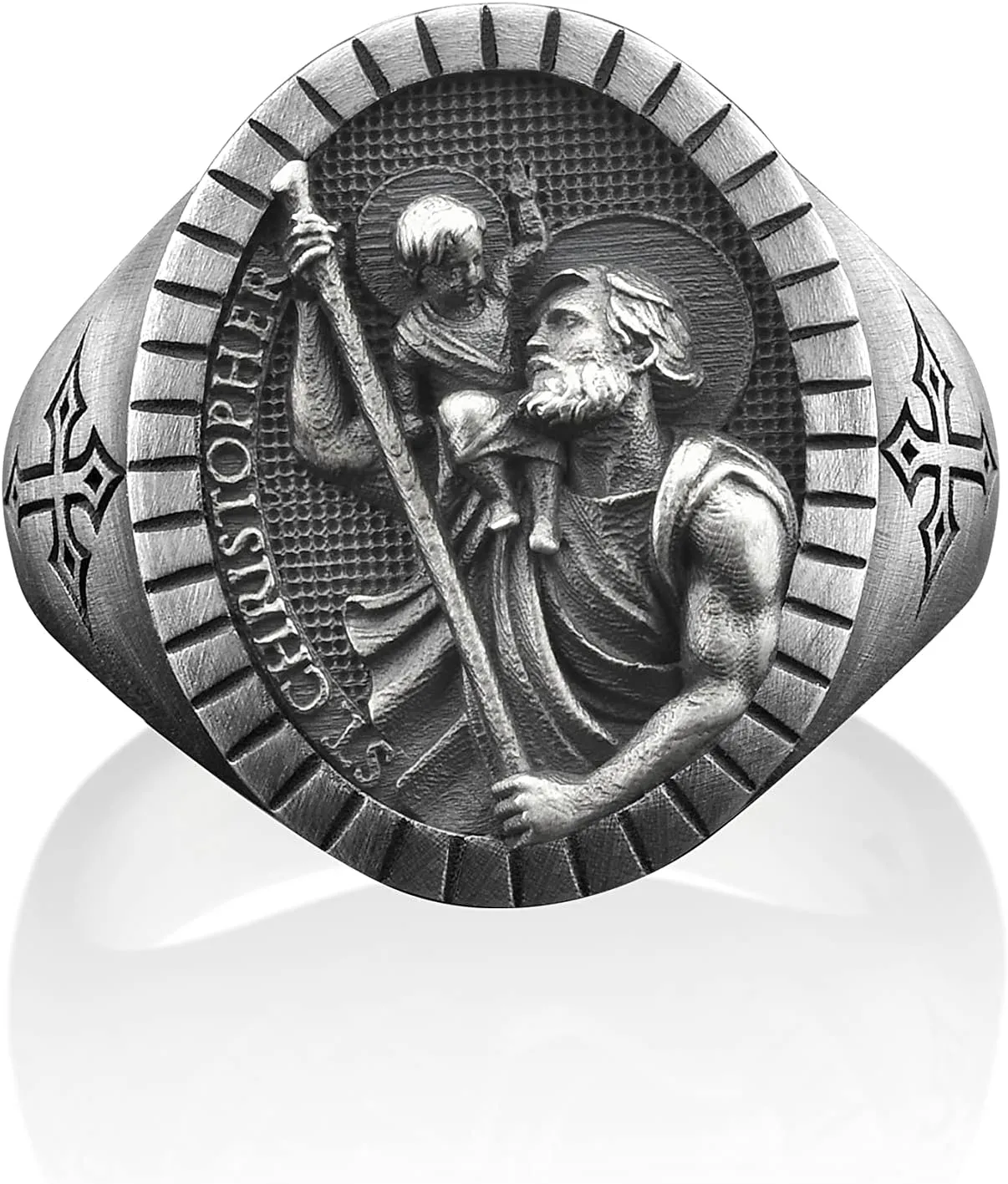Saint Christopher Ring, Silver Saint Christophe Ring, Religious Mens Ring, Christian Signet Ring, Silver Catholic Rings, Husband Gift Rings