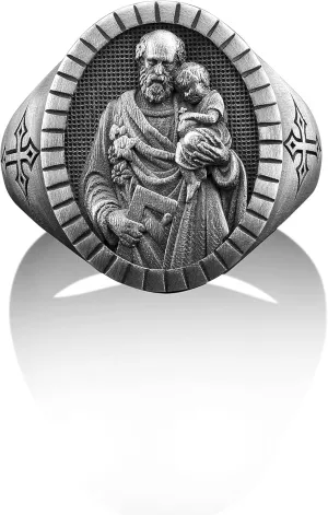 Saint Joseph Ring, Silver Saint Joseph Ring, Religious Men Ring, Christian Signet Ring, Silver Catholic Rings, St Joseph Ring, Men Gift Ring