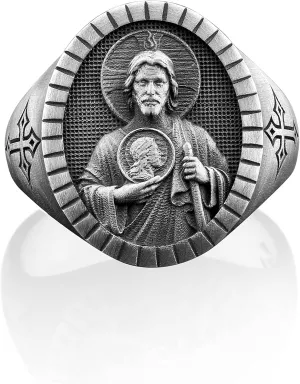 Saint Jude Ring, Silver Saint Jude Ring, Religious Mens Ring, Christian Signet Ring, Silver Catholic Rings, Religious Men Jewelry, Mens Gift