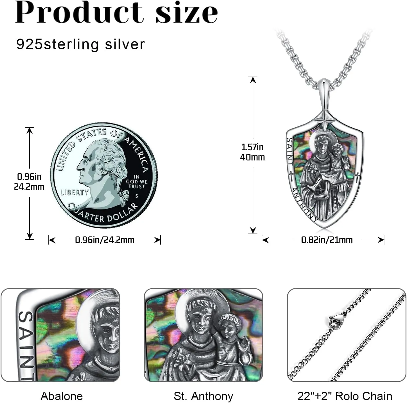 Saint Necklace 925 Sterling Silver St Necklace Amulet Pendant Jewelry Religious Gift for Men Women