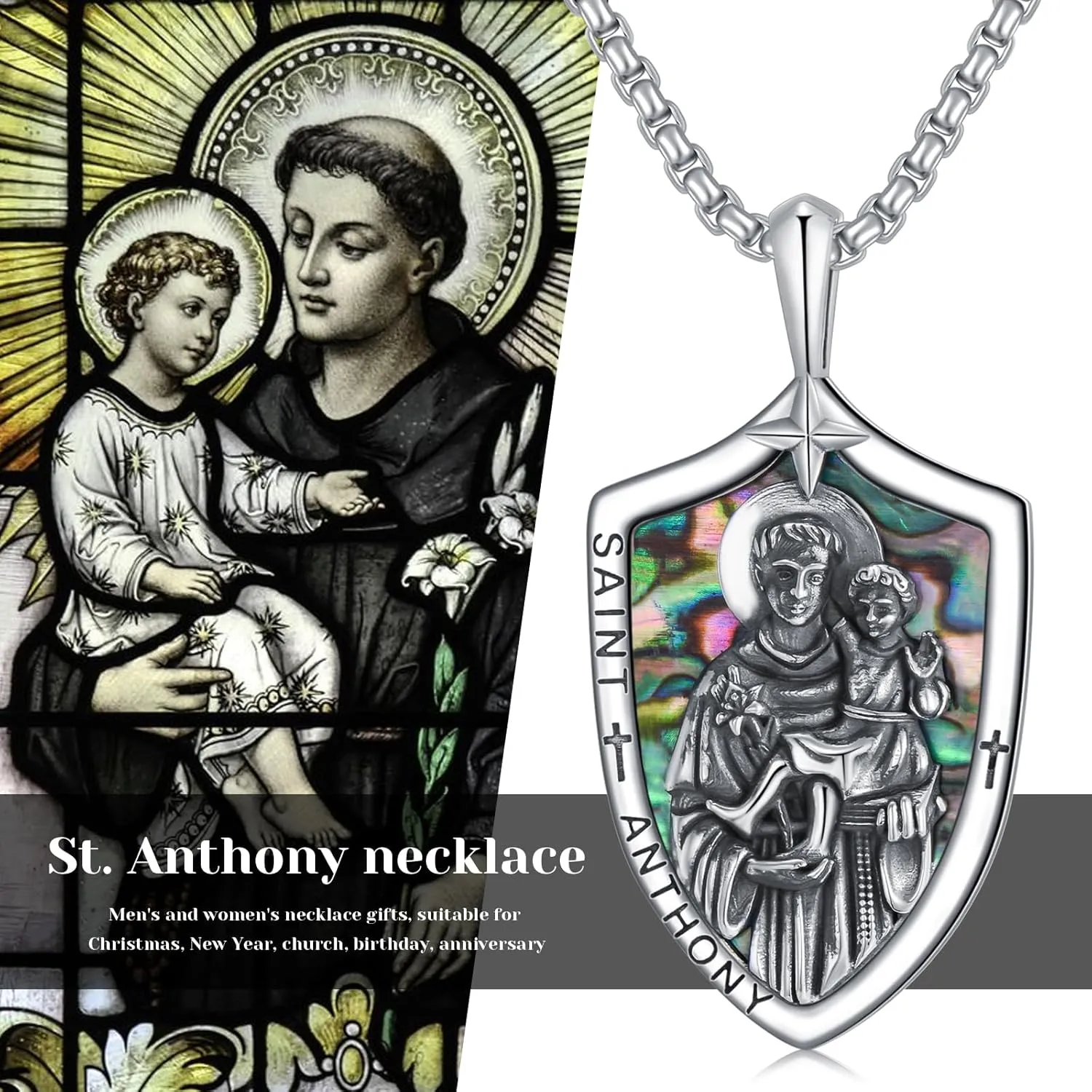 Saint Necklace 925 Sterling Silver St Necklace Amulet Pendant Jewelry Religious Gift for Men Women