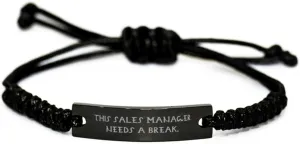 Sales manager Gifts For Coworkers, This Sales Manager, Brilliant Sales manager Black Rope Bracelet, Engraved Bracelet From Boss, Best friend bracelet, Black friendship bracelet, Rope bracelet
