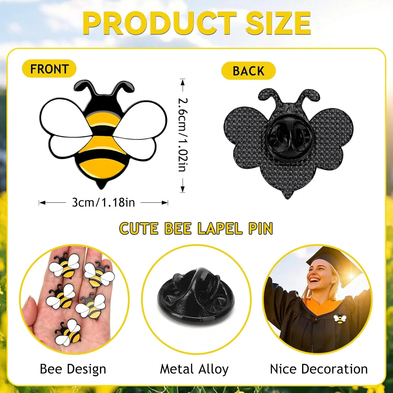 SANNIX 60Pcs Bee Pins, Enamel Honey Bee Lapel Pin Cute Bee Brooch Pins Bee Badge for Backpacks Hats Clothes