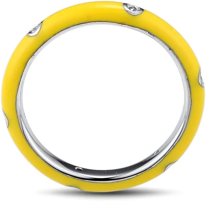Santuzza Stackable Enamel Ring 925 Sterling Silver Cubic Zirconia Rainbow Eternity Stacking Band Rings for Women