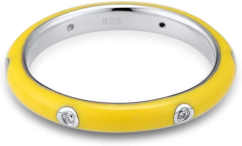 Santuzza Stackable Enamel Ring 925 Sterling Silver Cubic Zirconia Rainbow Eternity Stacking Band Rings for Women