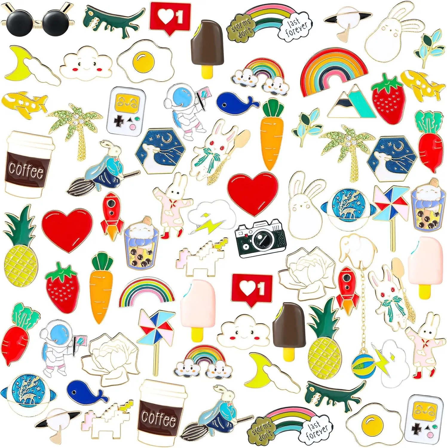 Sasylvia 100 Pcs Enamel Pins Bulk for Backpacks Cute Mixed Cartoon Fun Brooch Enamel Pins Easter Button for Backpacks Anime Lapel Badges Jewelry Bulk Set for Bags Hat Decoration Gifts