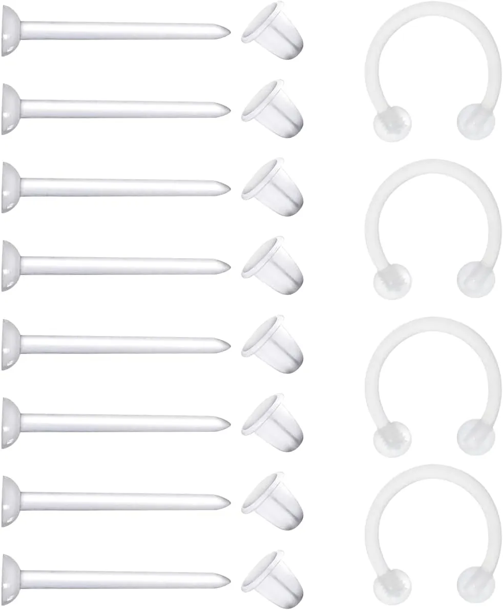 Satix Mix Style Clear Piercing Retainers for Work Surgery, Bioflex Clear Earring Retainer, Clear Nose Rings Retainer, Flat Top Nose Bone Retainer, Clear Septum Retainer, Flexible Horseshoe Retainer