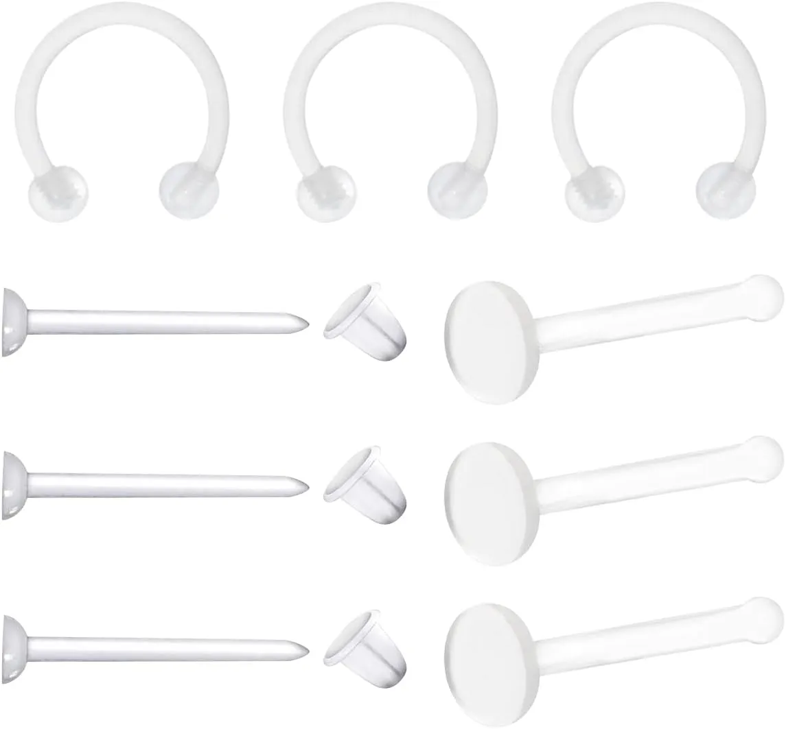 Satix Mix Style Clear Piercing Retainers for Work Surgery, Bioflex Clear Earring Retainer, Clear Nose Rings Retainer, Flat Top Nose Bone Retainer, Clear Septum Retainer, Flexible Horseshoe Retainer