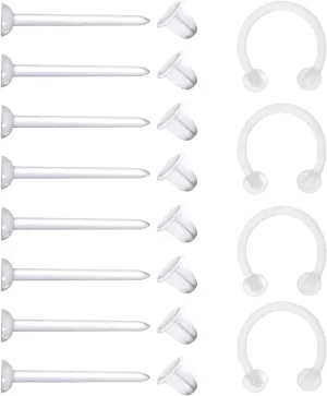 Satix Mix Style Clear Piercing Retainers for Work Surgery, Bioflex Clear Earring Retainer, Clear Nose Rings Retainer, Flat Top Nose Bone Retainer, Clear Septum Retainer, Flexible Horseshoe Retainer