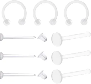 Satix Mix Style Clear Piercing Retainers for Work Surgery, Bioflex Clear Earring Retainer, Clear Nose Rings Retainer, Flat Top Nose Bone Retainer, Clear Septum Retainer, Flexible Horseshoe Retainer
