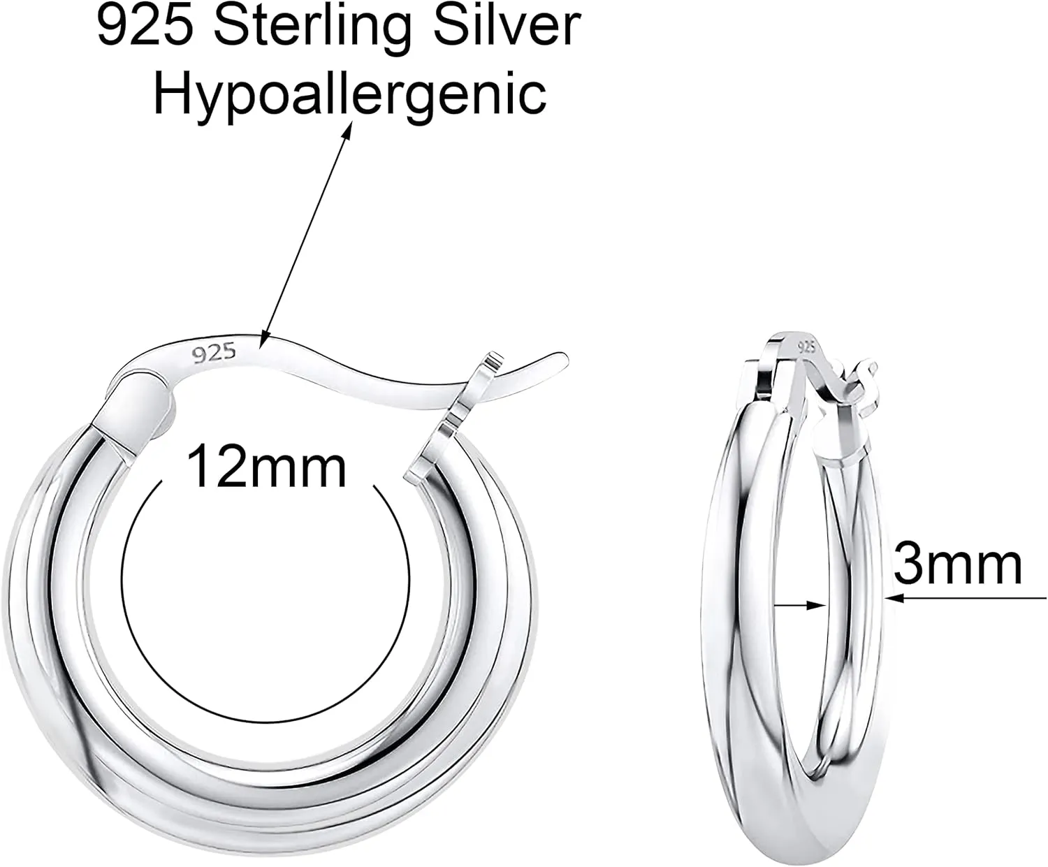 Savlano 925 Sterling silver 3MM Round Hoop Earrings for Women & Men Comes in 10MM-25MM with a Gift Box