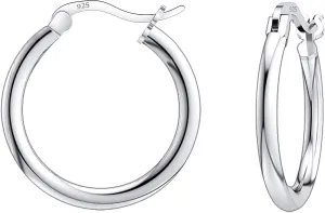 Savlano 925 Sterling silver Round Hoop Earrings for Women & Men Comes in 10MM-25MM