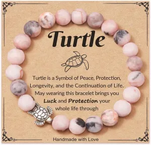 Sea Turtle Bracelet for Women 8mm Natural Stone Beaded Turtle Charm Stretch Bracelets for Men Best Friend Friendship Summer Beach Jewelry