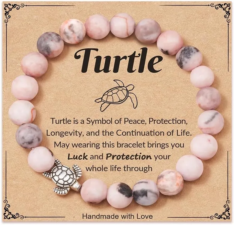 Sea Turtle Bracelet for Women 8mm Natural Stone Beaded Turtle Charm Stretch Bracelets for Men Best Friend Friendship Summer Beach Jewelry