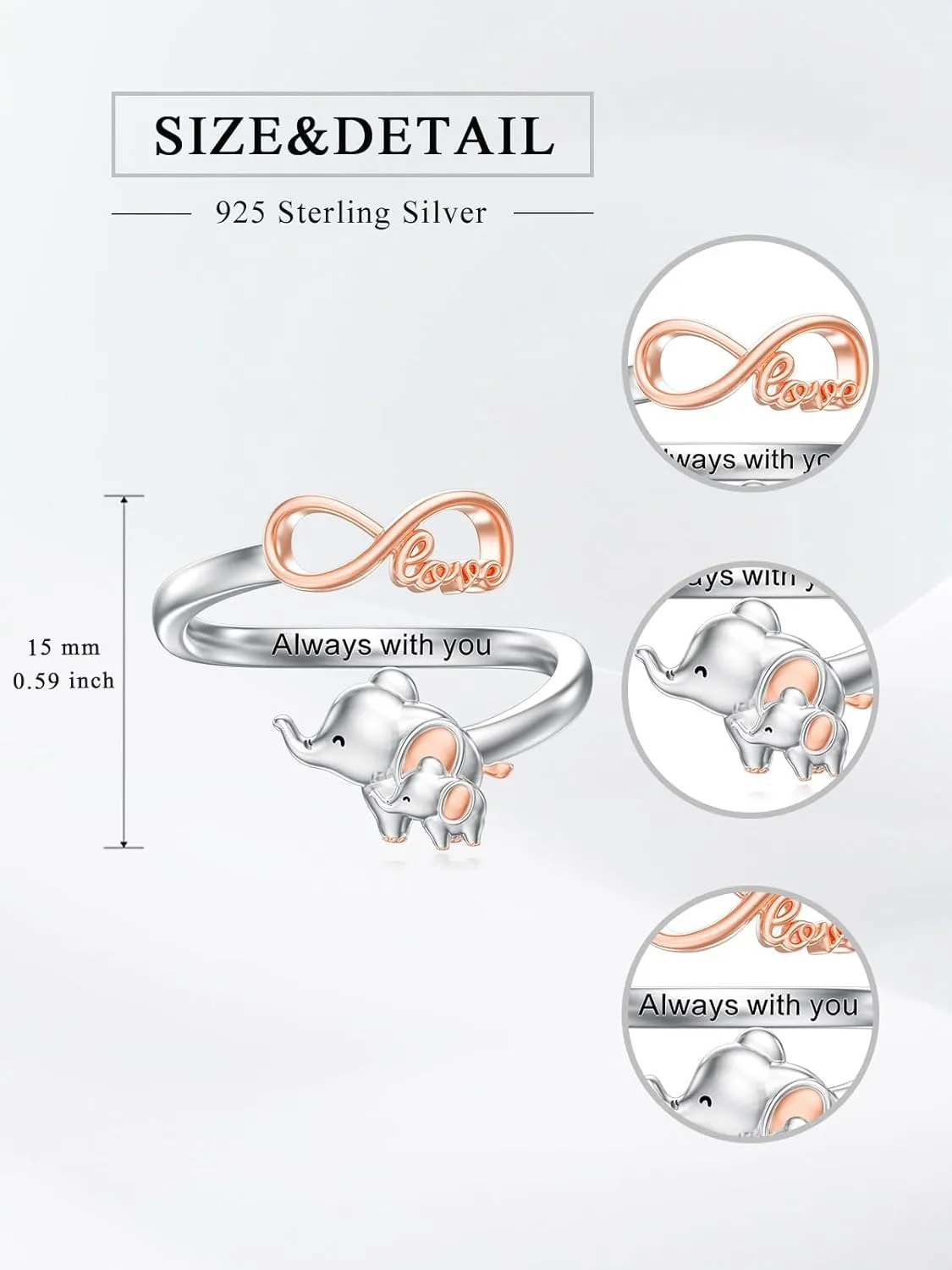 Seiyang Animal Ring 925 Sterling Silver Cute Axolotl/Dog/Elephant/Highland Cow/Koala/Panda Open Adjustable Rings Mother's Day Jewelry Gift for for Women Mom Animal Lovers