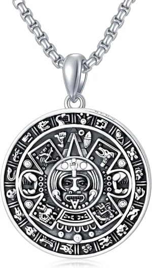 Seiyang Aztec Calendar Necklace Sterling Silver Round Aztec Mayan Calendar Pendant Necklace Jewelry with 2mm 22 2 In Rolo Chain