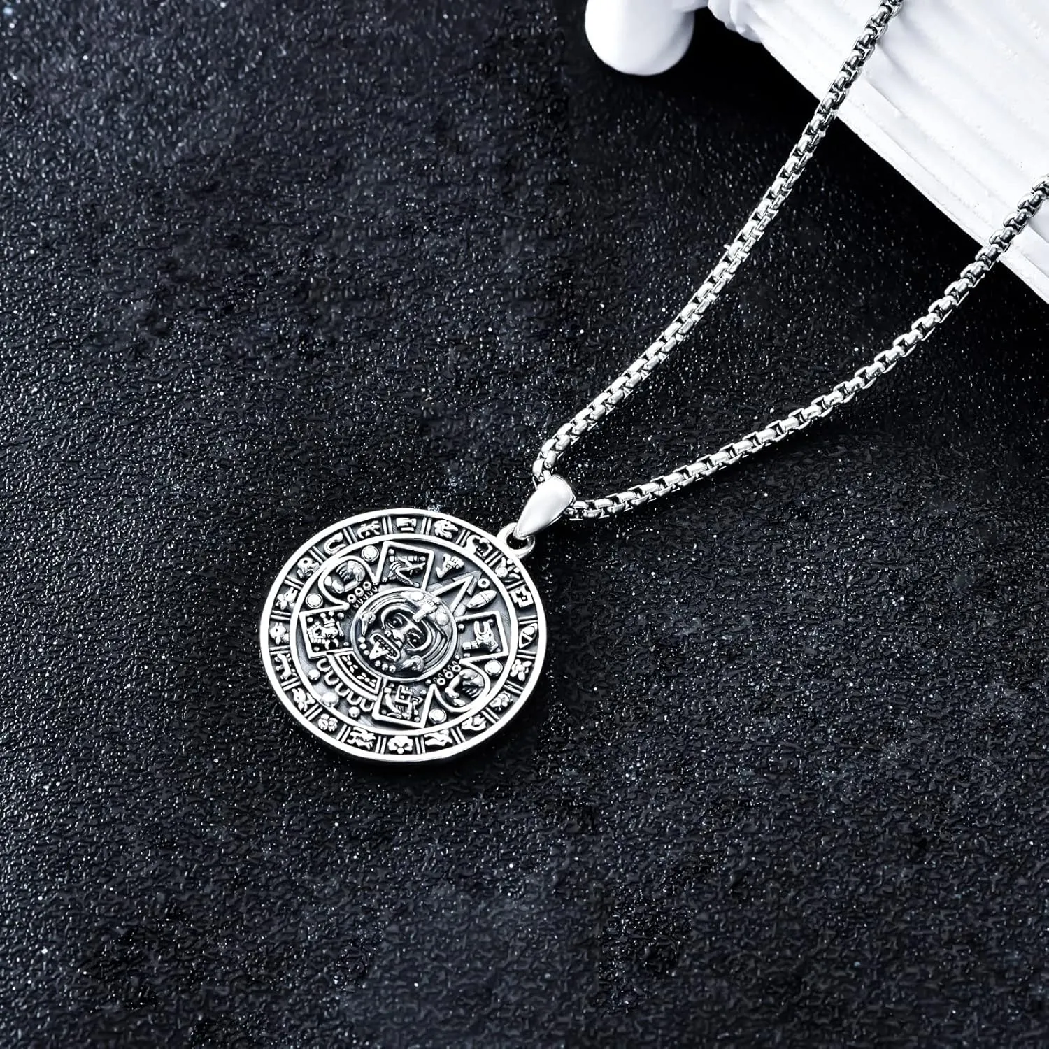Seiyang Aztec Calendar Necklace Sterling Silver Round Aztec Mayan Calendar Pendant Necklace Jewelry with 2mm 22 2 In Rolo Chain