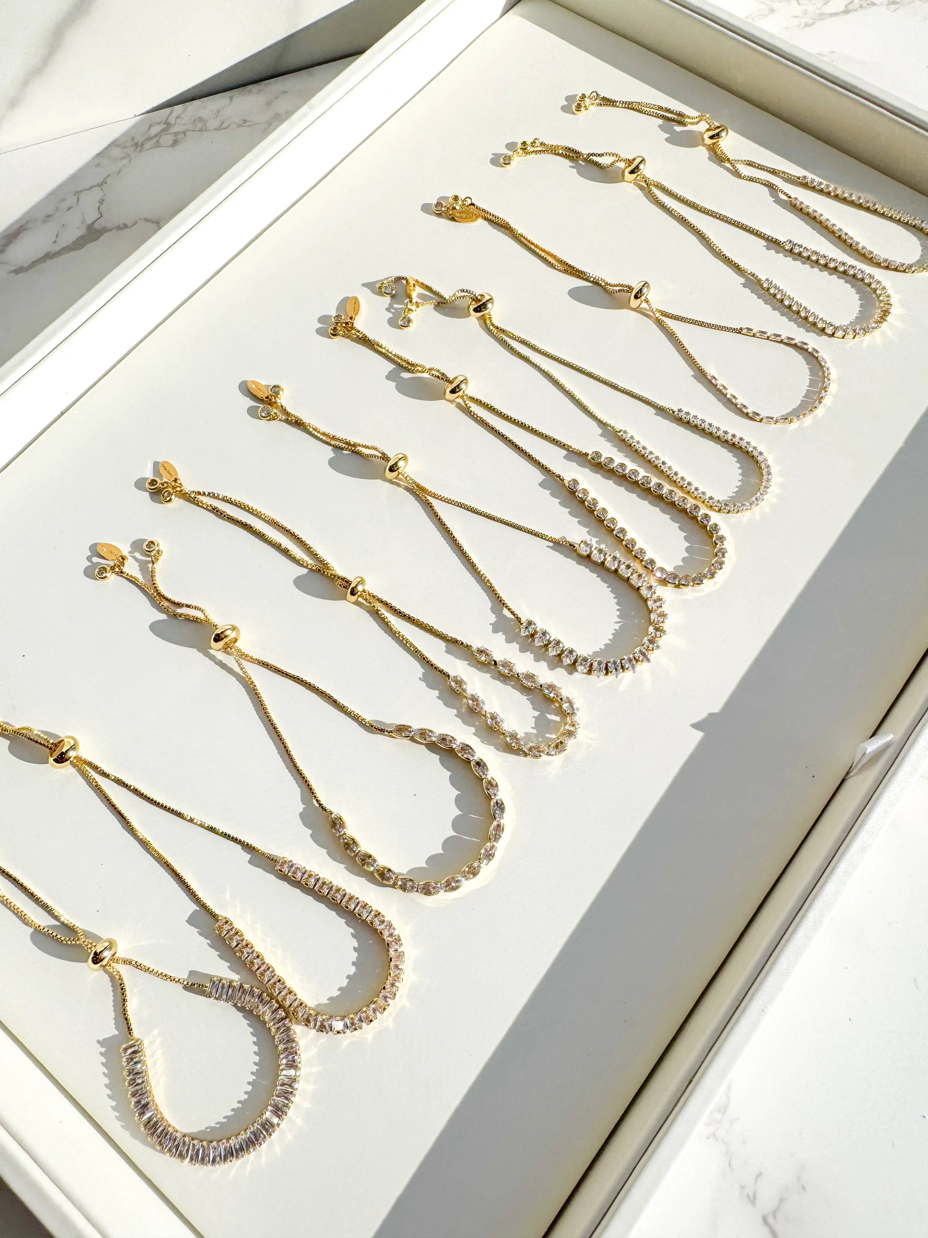 Semi Precious Pave Gold Filled Adjustable Bracelets