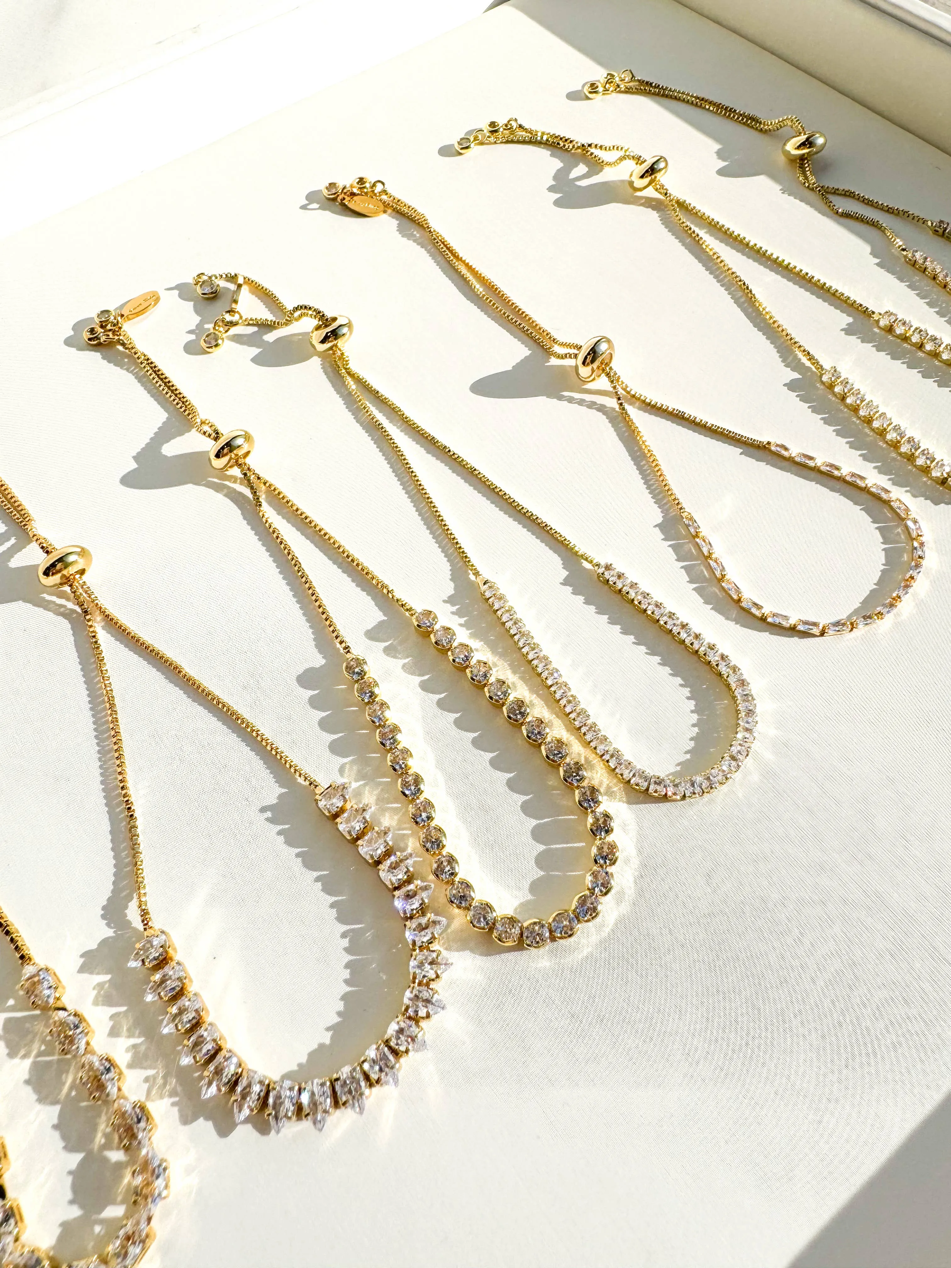 Semi Precious Pave Gold Filled Adjustable Bracelets