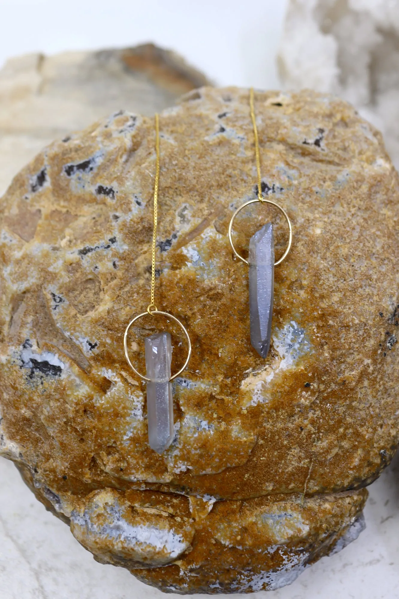 Serena // Blue Quartz Stone Circle Threaders, Gold or Silver Threader Earrings // BH-E029