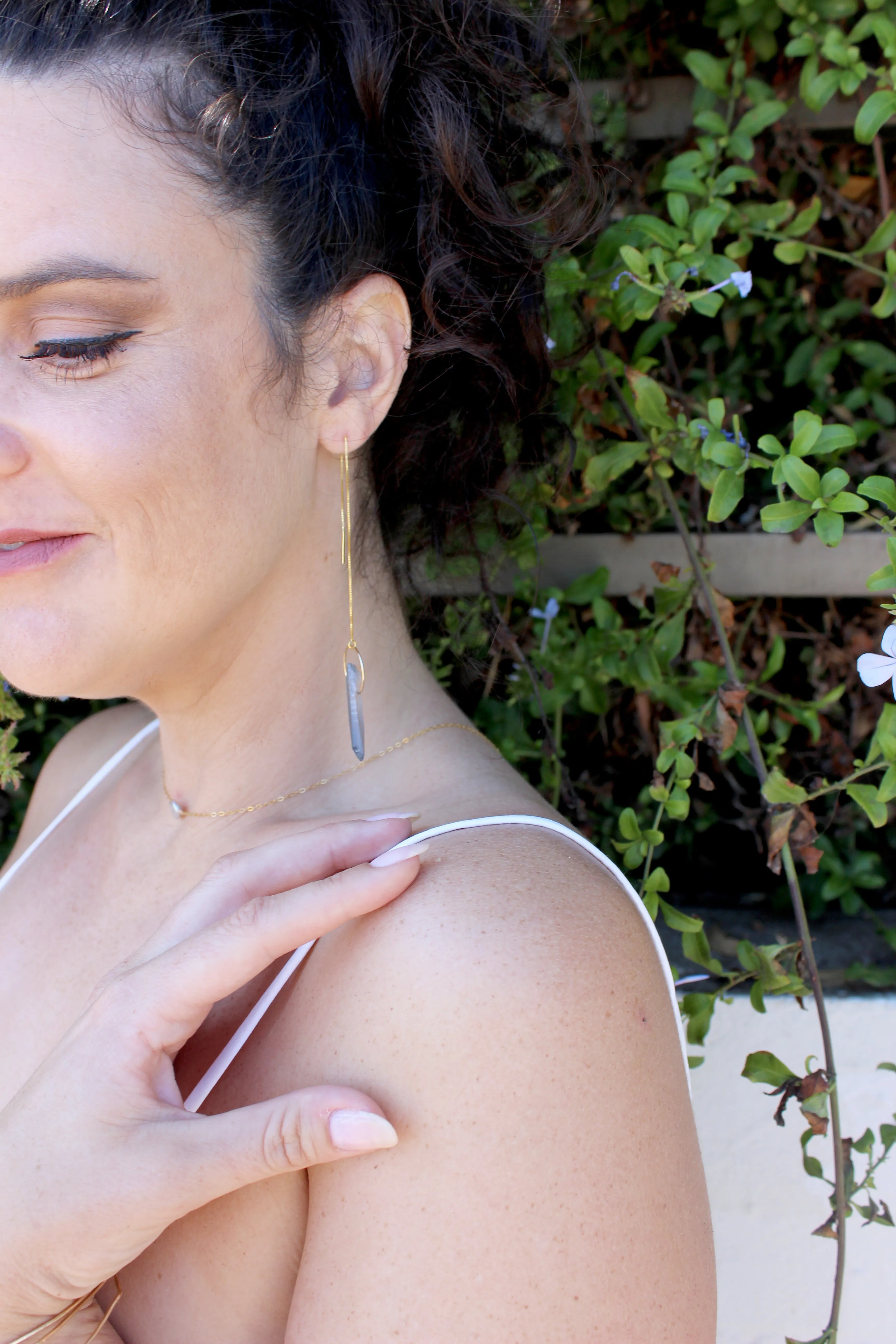 Serena // Blue Quartz Stone Circle Threaders, Gold or Silver Threader Earrings // BH-E029