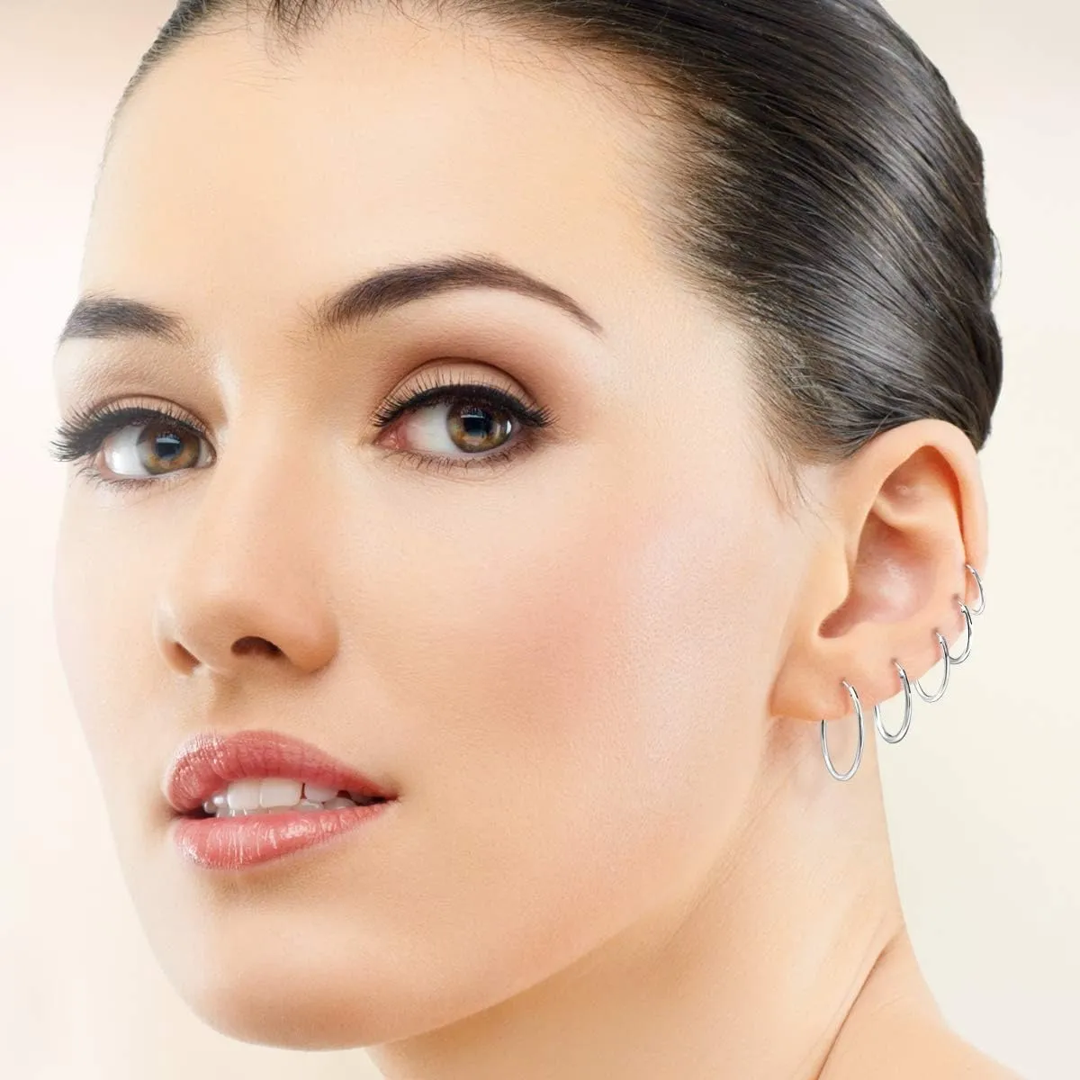Set of 5 PAIRS of VERY TINY/SMALL 925 Sterling Silver, 24K Yellow or 18K Rose Gold Plated Endless Hoops/Sleepers Earrings - Cartilage/Helix - Thickness 1.2 mm - Outer Diameter: 8, 10, 12, 14, 16, 18 mm