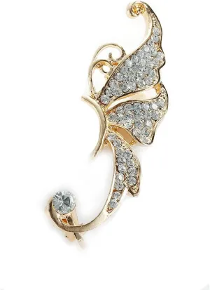 Sexy Sparkles Ear Cuff Clip On Stud Wrap Earrings For Left Ear Butterfly W/Rhinestone 2 1/8