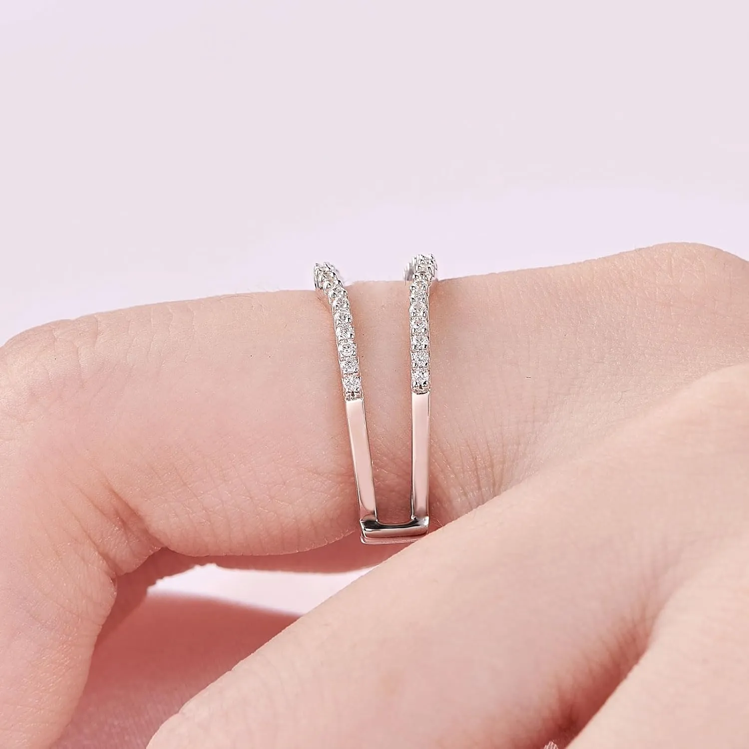 SHELOVES Curved Ring Guard Enhancer Cubic Zirconia Stack Wrap for Engagement Ring 925 Sterling Silver 5-10