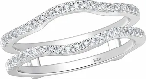 SHELOVES Curved Ring Guard Enhancer Cubic Zirconia Stack Wrap for Engagement Ring 925 Sterling Silver 5-10