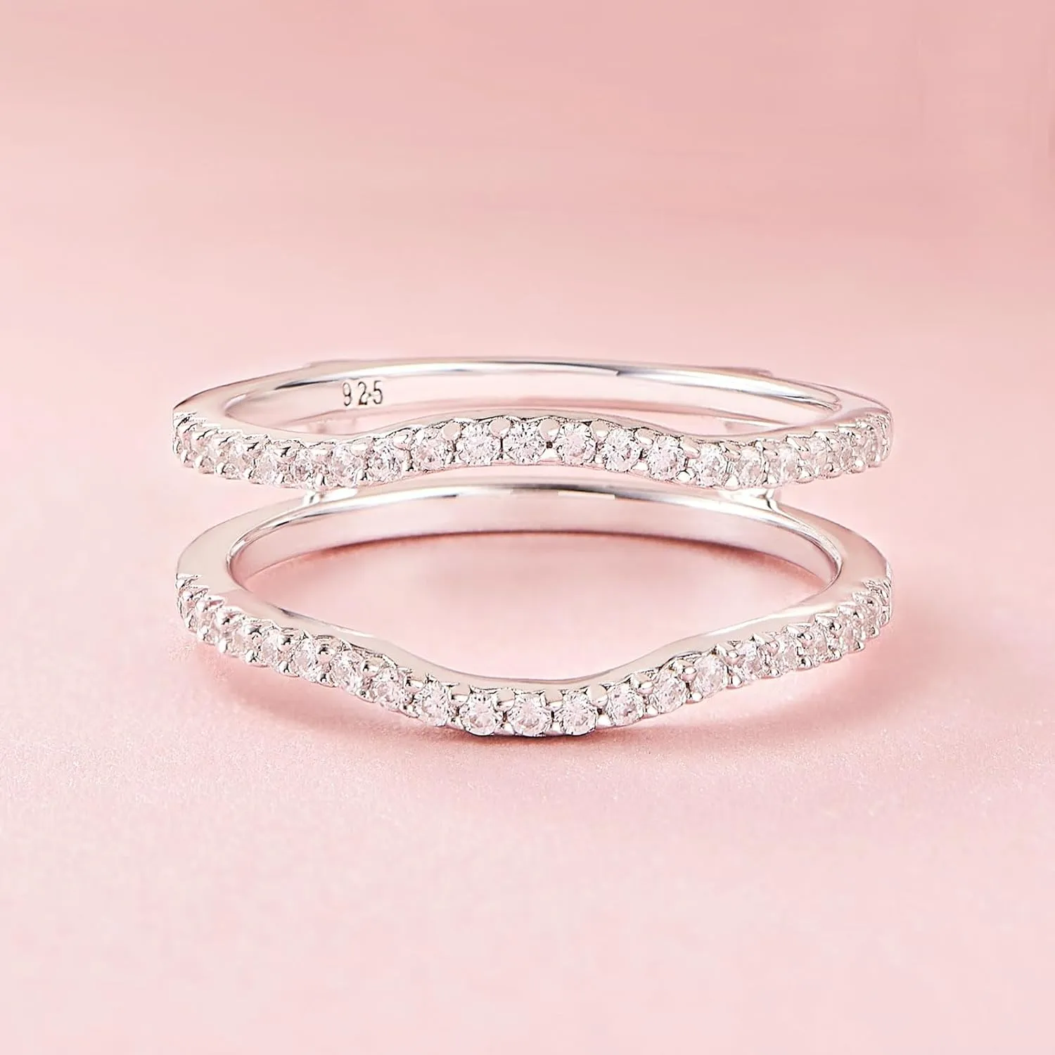 SHELOVES Curved Ring Guard Enhancer Cubic Zirconia Stack Wrap for Engagement Ring 925 Sterling Silver 5-10