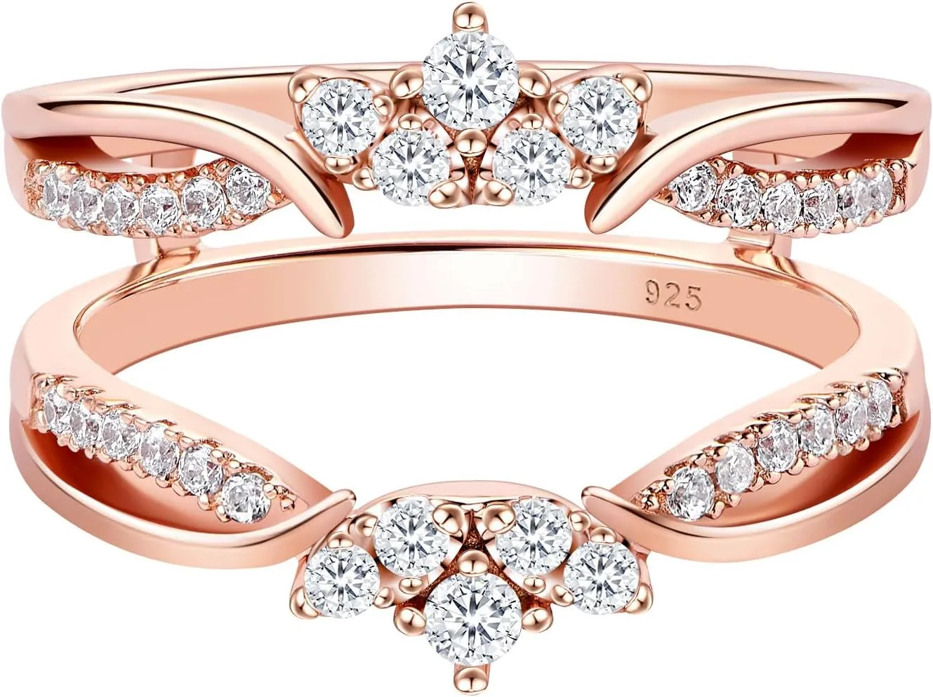 SHELOVES Rose Gold Plated Guard Ring Enhancers for Engagement Rings AAAAA Cz 925 Sterling Silver 5-12