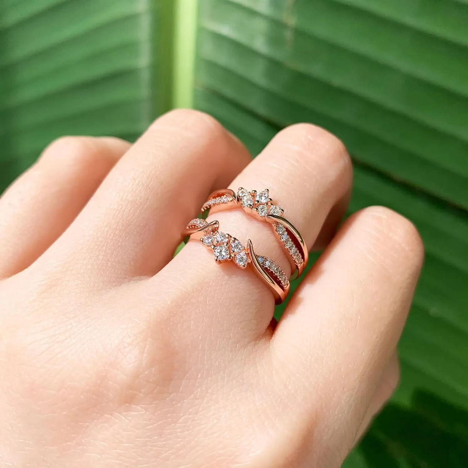 SHELOVES Rose Gold Plated Guard Ring Enhancers for Engagement Rings AAAAA Cz 925 Sterling Silver 5-12