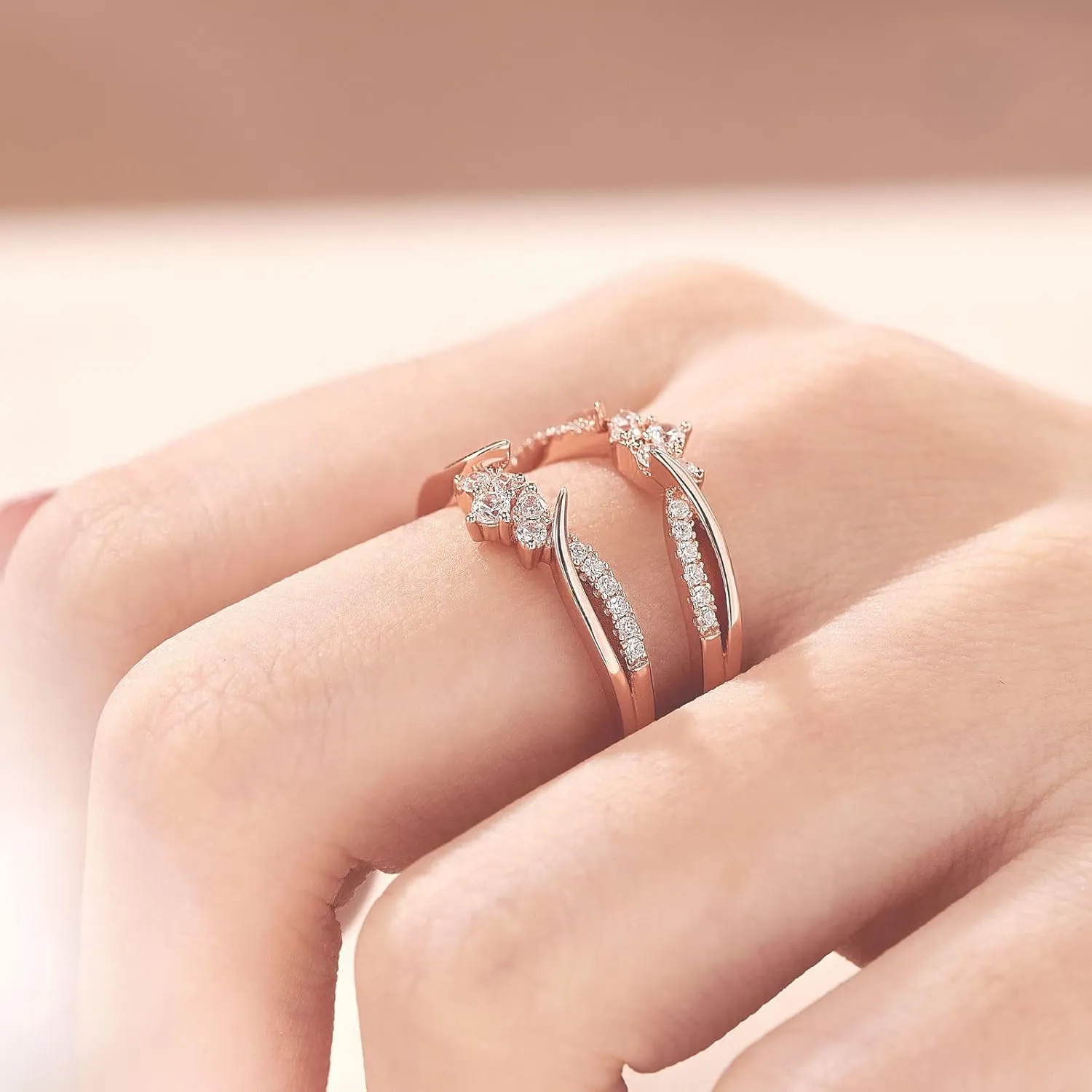 SHELOVES Rose Gold Plated Guard Ring Enhancers for Engagement Rings AAAAA Cz 925 Sterling Silver 5-12
