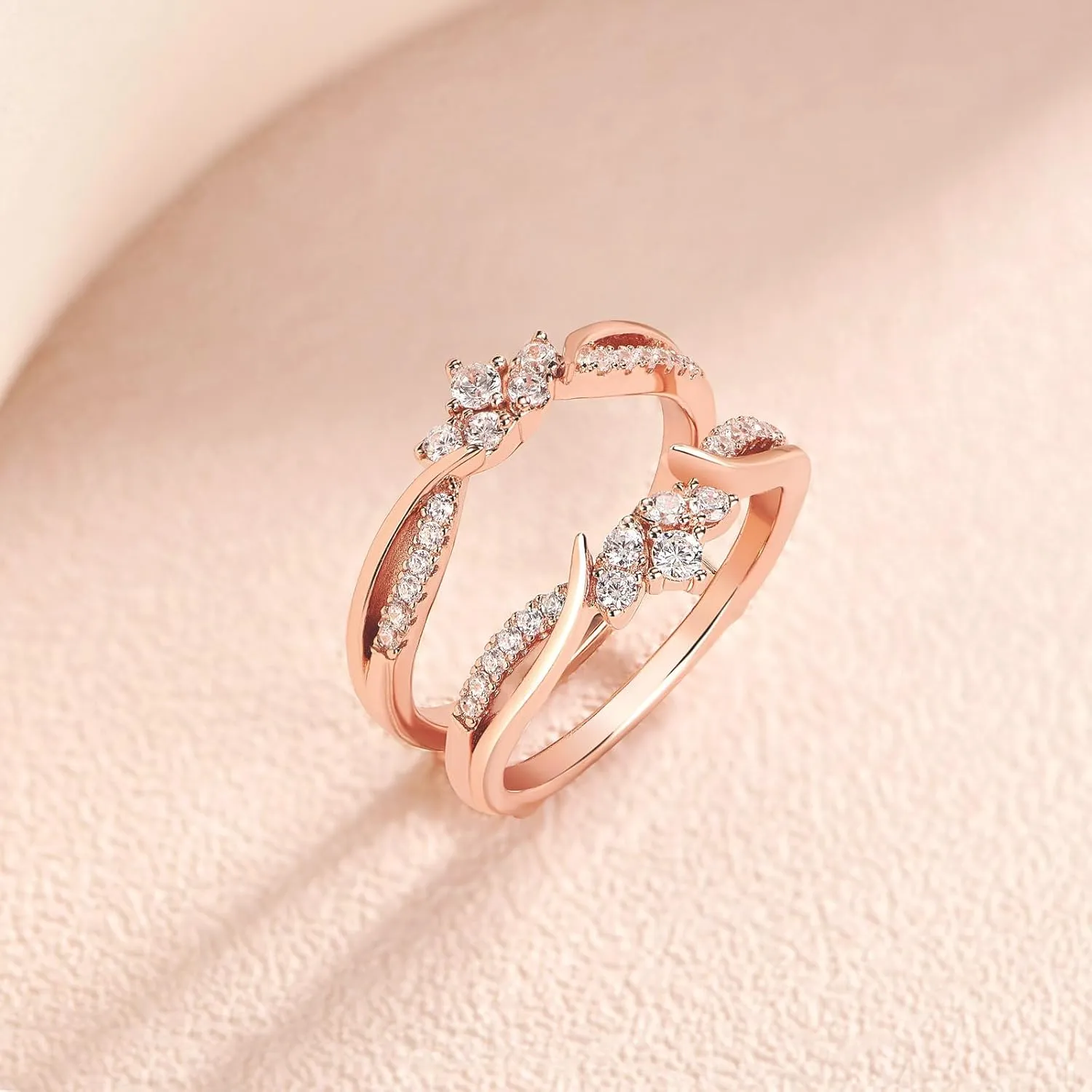 SHELOVES Rose Gold Plated Guard Ring Enhancers for Engagement Rings AAAAA Cz 925 Sterling Silver 5-12