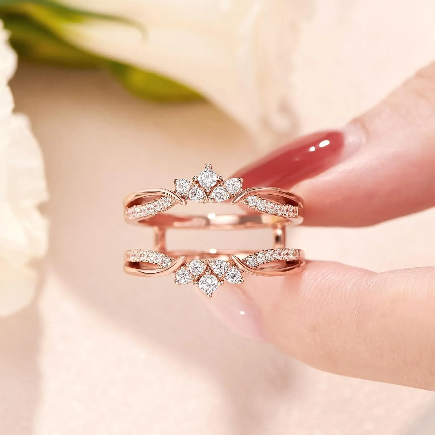 SHELOVES Rose Gold Plated Guard Ring Enhancers for Engagement Rings AAAAA Cz 925 Sterling Silver 5-12