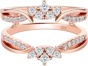 SHELOVES Rose Gold Plated Guard Ring Enhancers for Engagement Rings AAAAA Cz 925 Sterling Silver 5-12