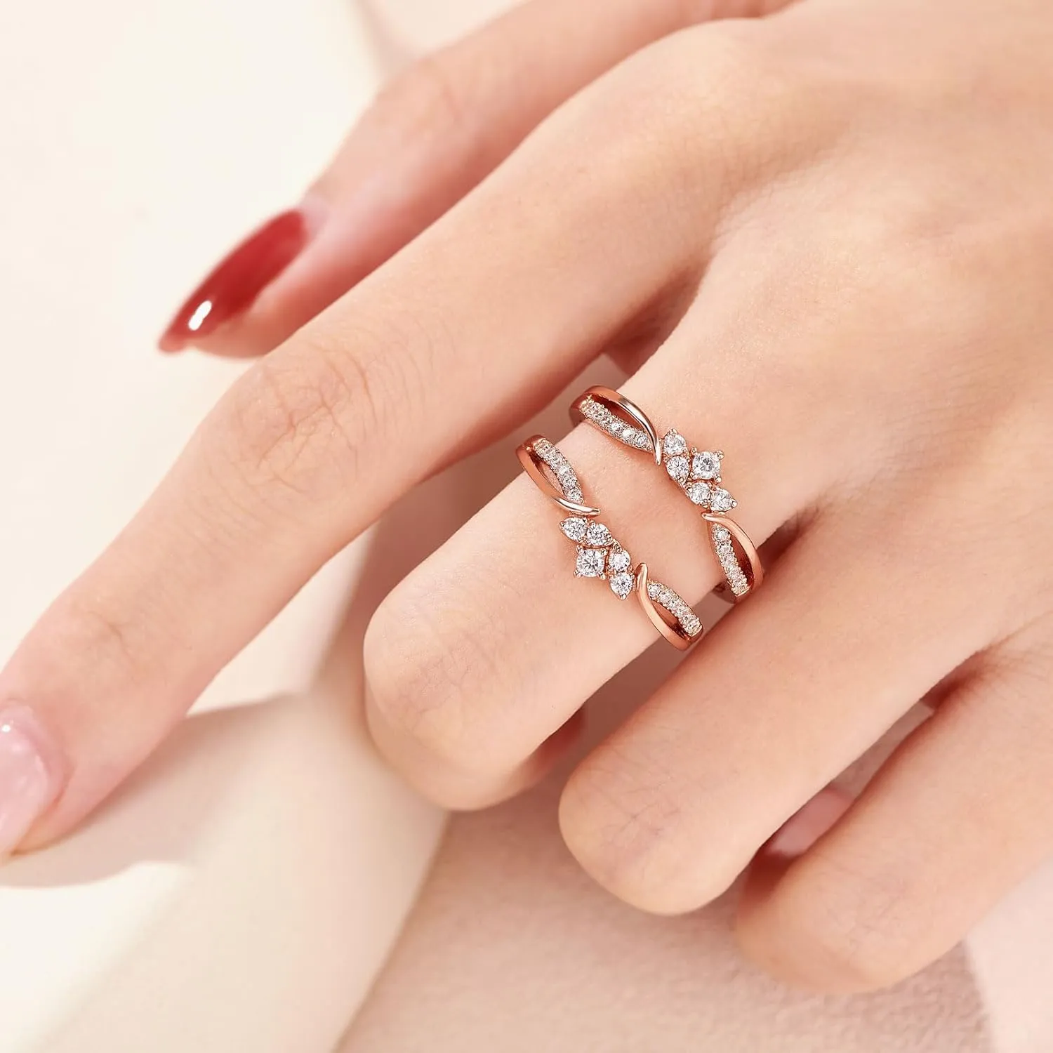 SHELOVES Rose Gold Plated Guard Ring Enhancers for Engagement Rings AAAAA Cz 925 Sterling Silver 5-12