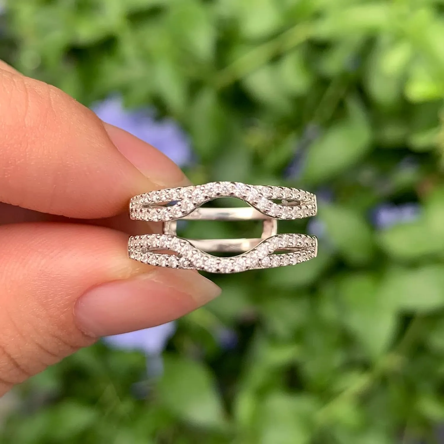 SHELOVES Womens 925 Sterling Silver Engagement Ring Enhancer Round White AAAAA CZ Infinity Wrap Guard Rings Sz 4-13