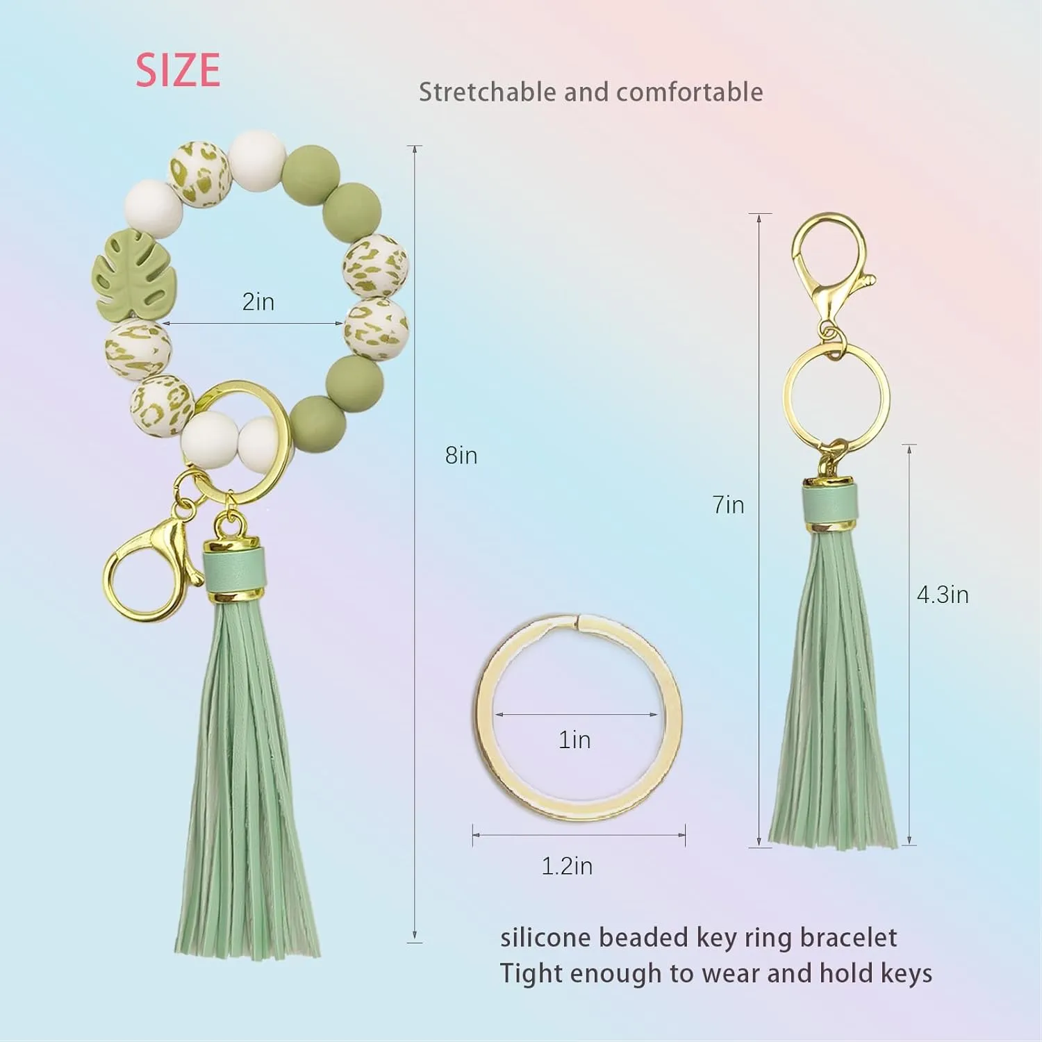Silicone Keychains Bracelet for Women Girls,Beaded Key Ring Wristlet for Car Keys,keyChain with Leather Tassel